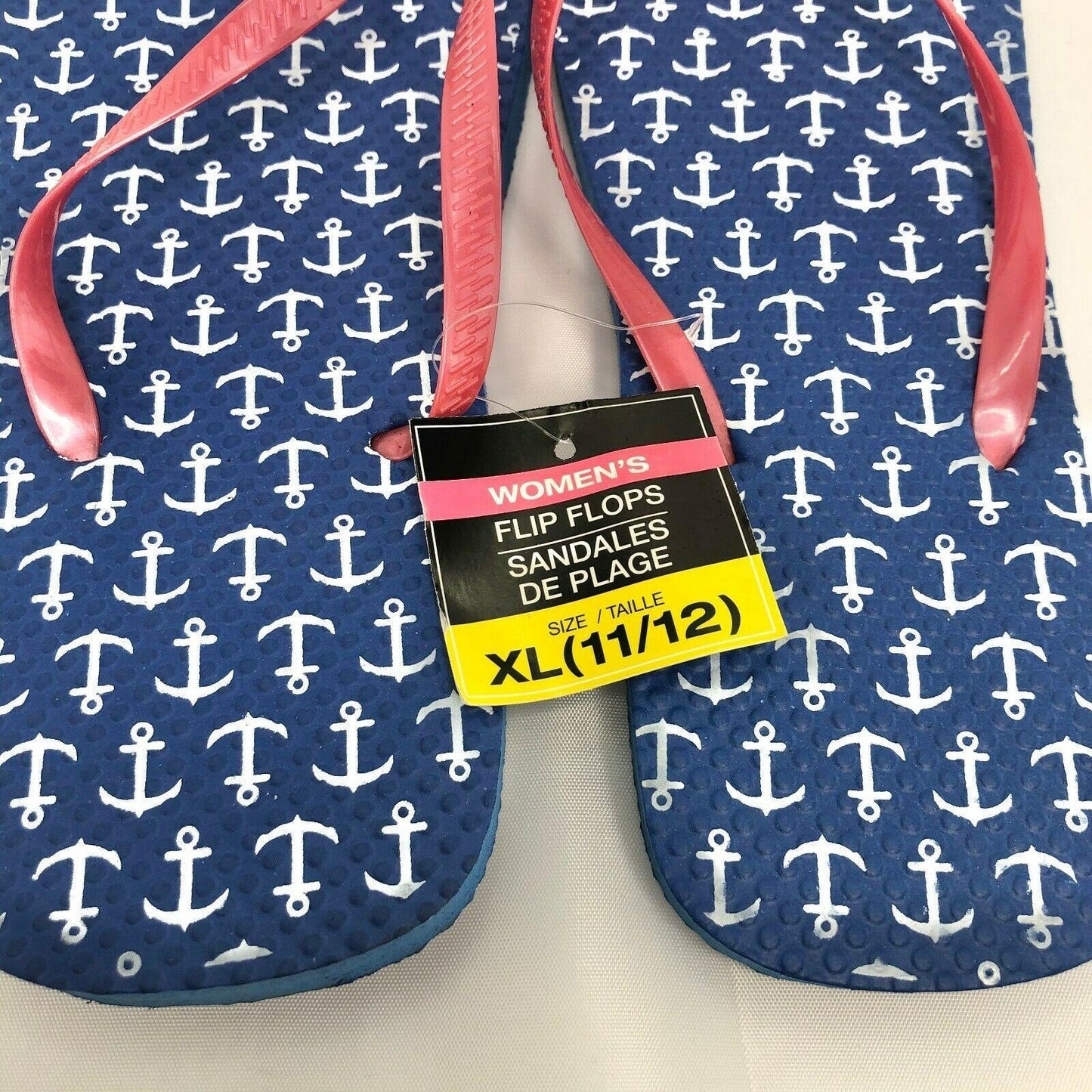 Flip Flops Blue with Anchors Womens XL (11-12) NEW beach pool camping casual Summer