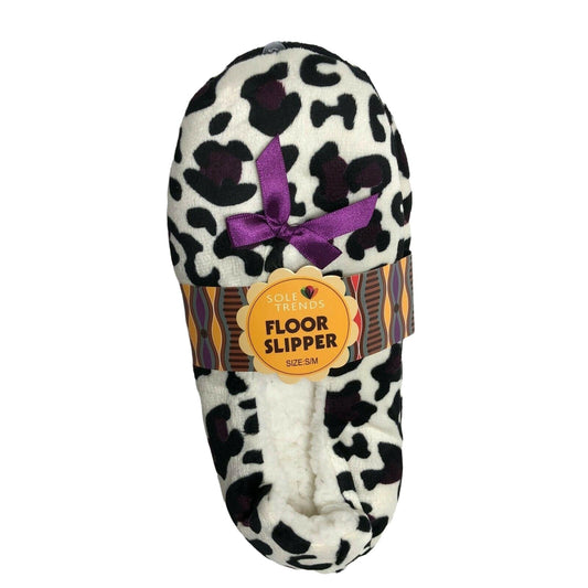 Sole Trends Floor Slippers S/M NWT Soft Animal Print Cozy Leopard Spots Purple