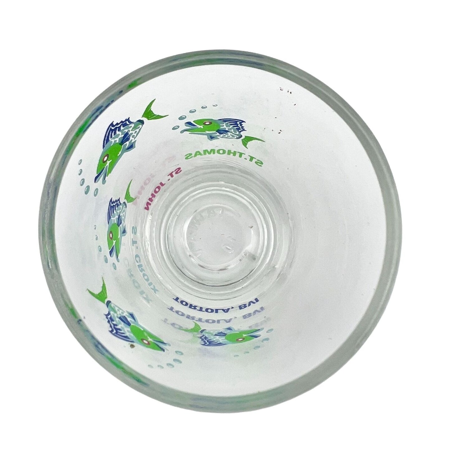 Shot Glass 2.5 x 2 Clear Blue Green Fish St Thomas John Croix Tortola BVI