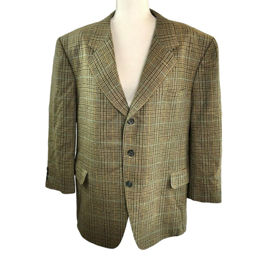 England House Men's Brown Plaid Sport Coat 51" Chest 3 button Notched Lapel