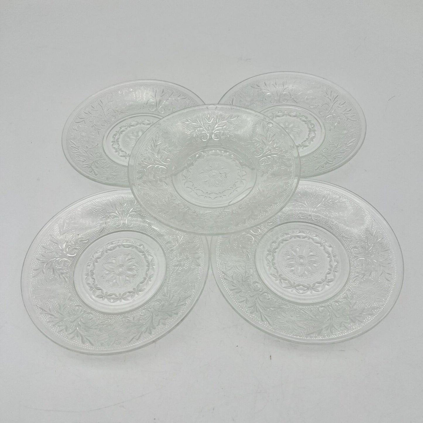 Set of 5 Plates 6 in Clear Glass Flower Pattern Special Event