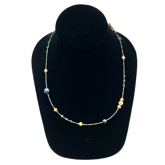 Necklace Womens 18 inch 14K Gold Filled with Gold and Blue Beads 1.5 in extender