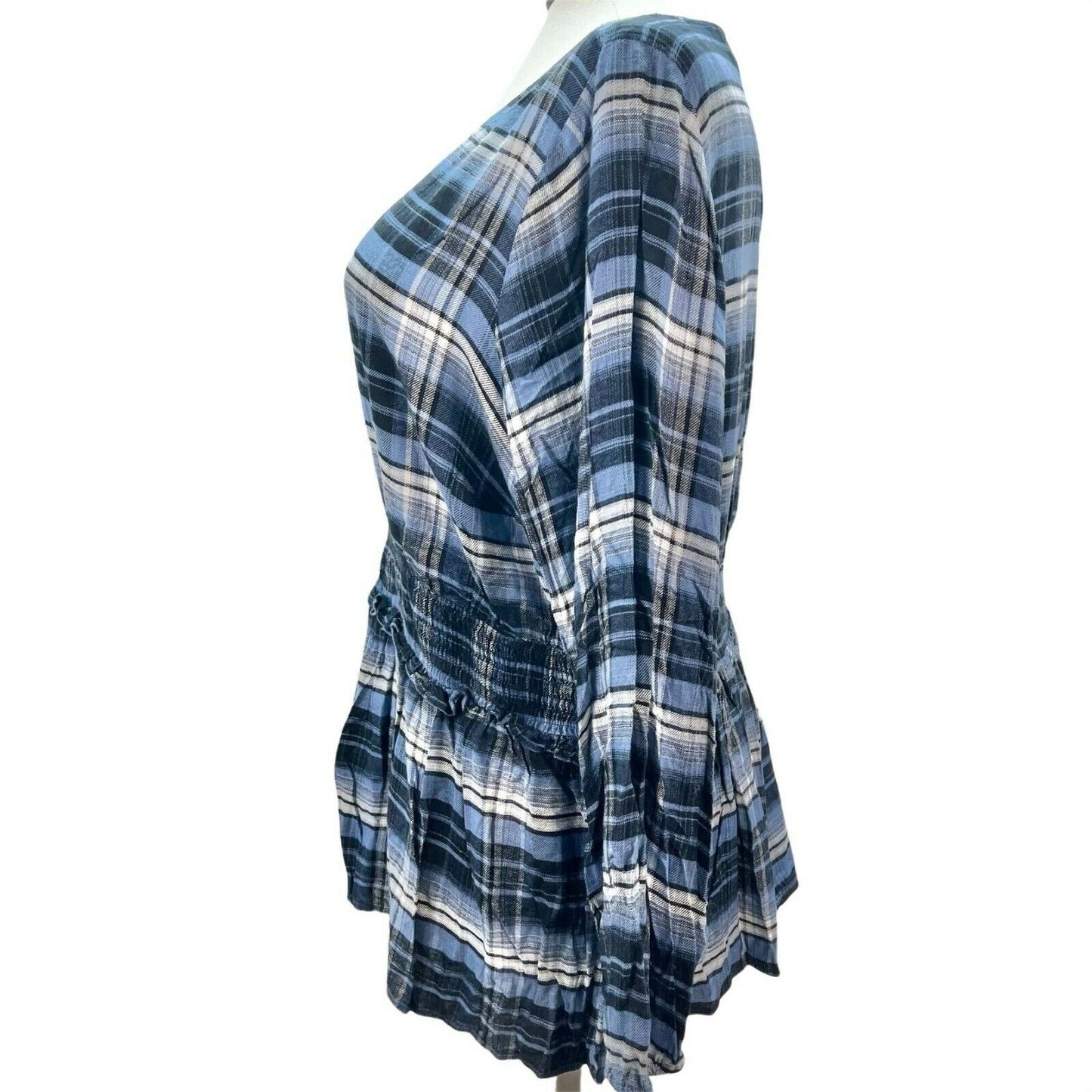 Lane Bryant Women's 20 Blue Plaid Long Sleeve Peplum Top NWT