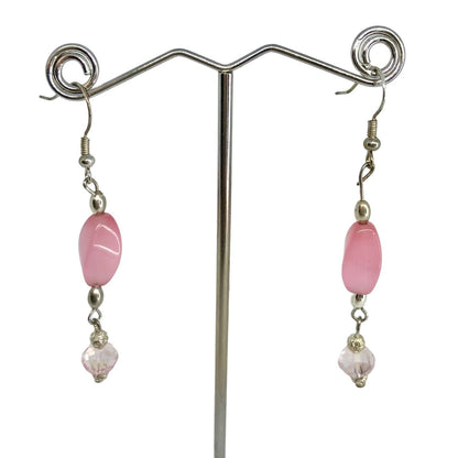 Handcrafted Earrings Pink Glass and Silver Metal Beads Delicate Spring NEW
