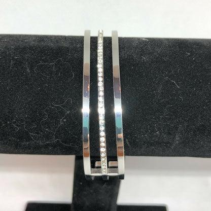 Silvertone Simulated Diamond Cuff Bracelet Women Girls Dressy