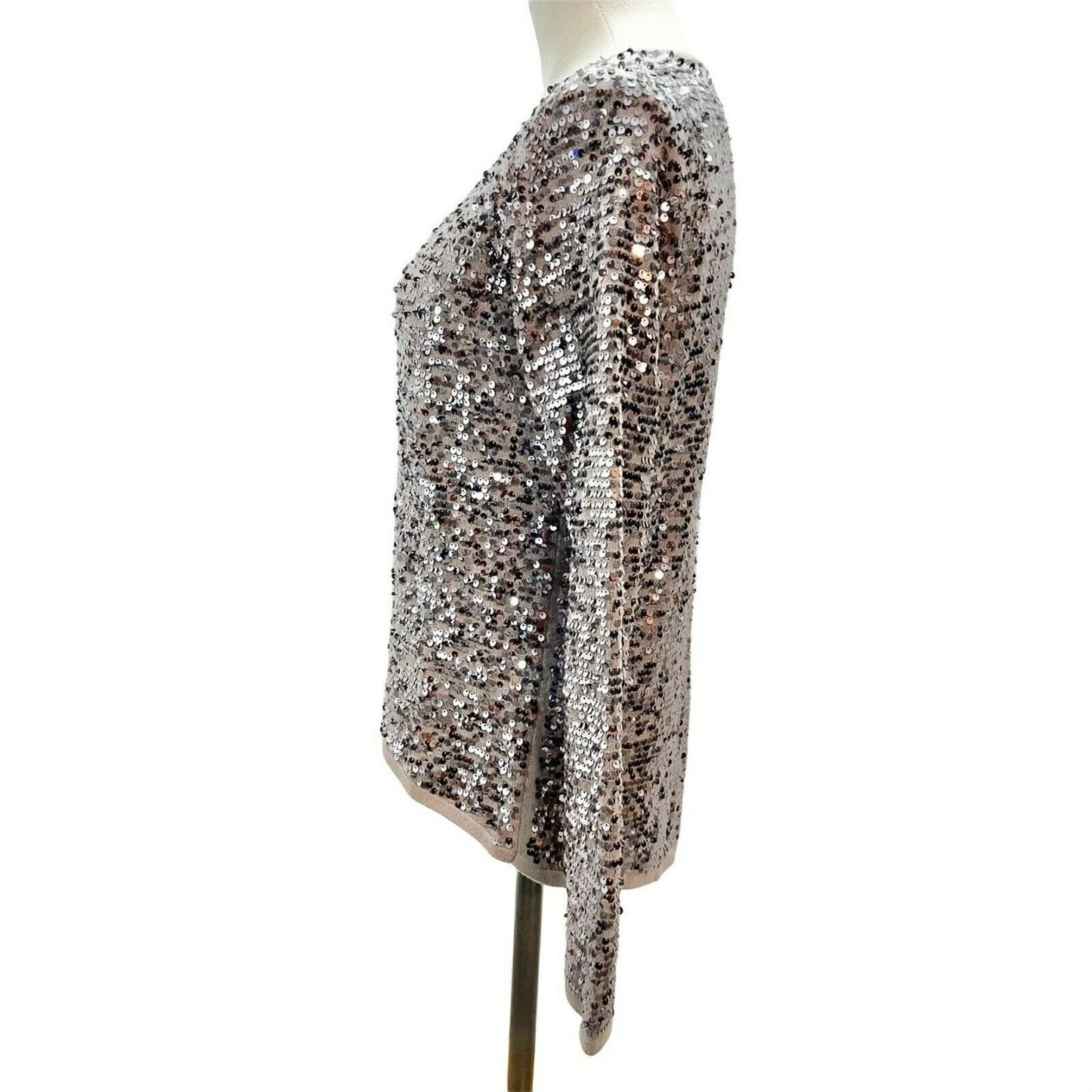 Abbeline Women's XS Brown Sequined LS Top Party Casual