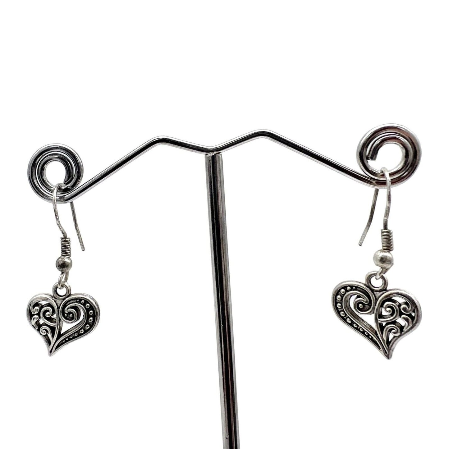 Earrings Pierced Silver Tone Filigree Hearts