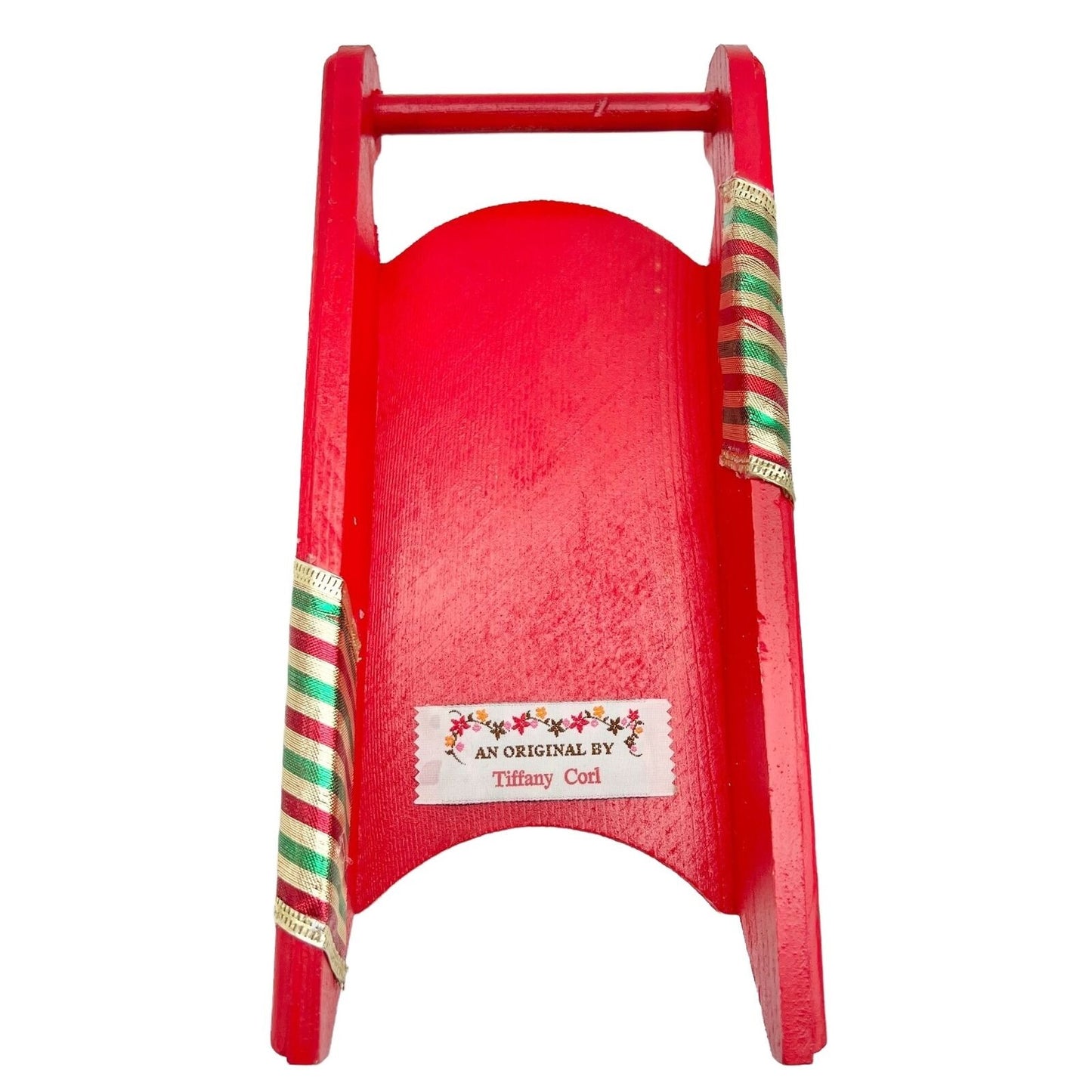 Handcrafted Wooden Sled Red Holly Embellishment Christmas 8.5 x 4