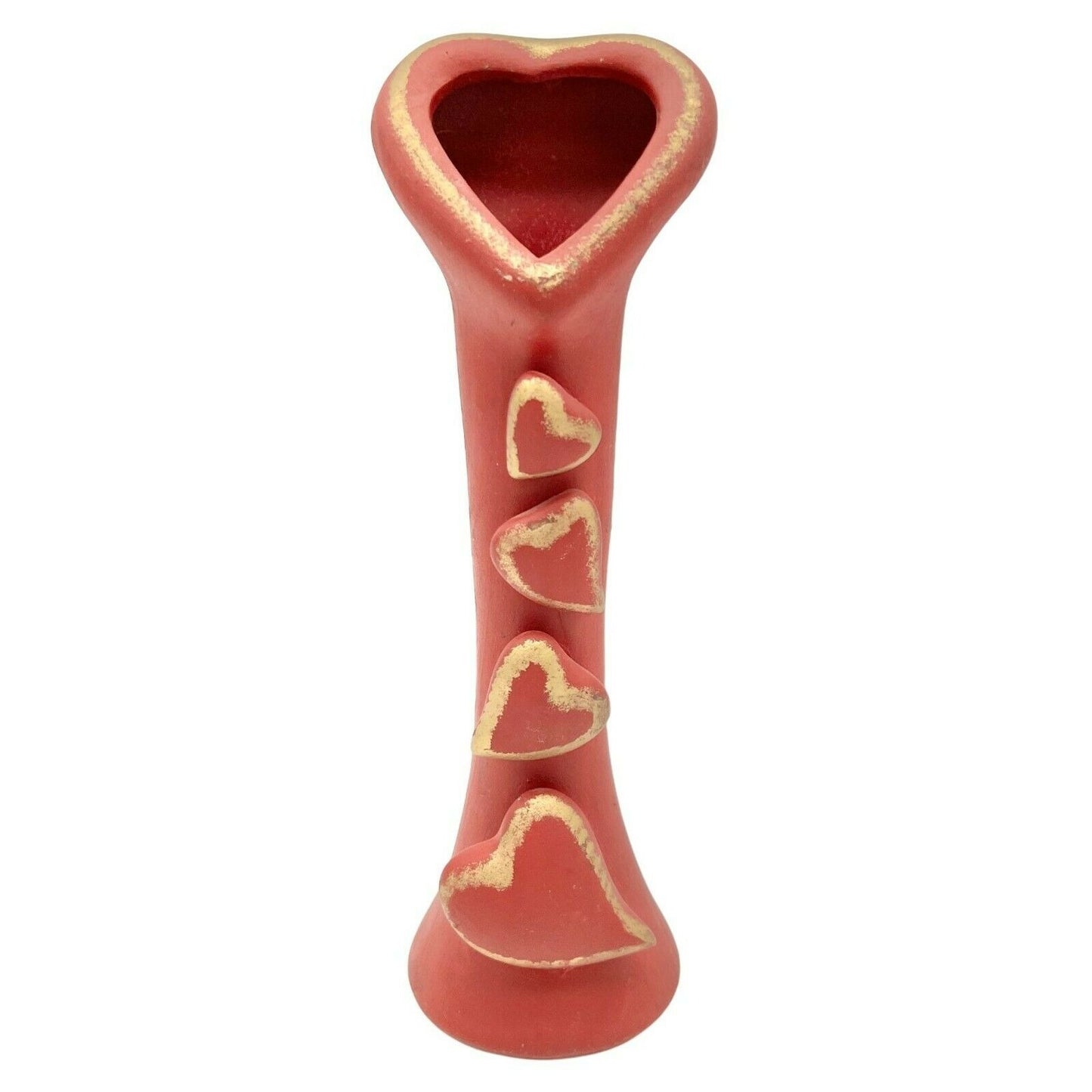 Red Heart Patterned Ceramic Bud Vase Flowers Valentines 8.25 inches