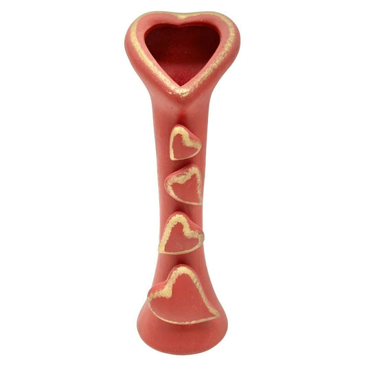 Red Heart Patterned Ceramic Bud Vase Flowers Valentines 8.25 inches