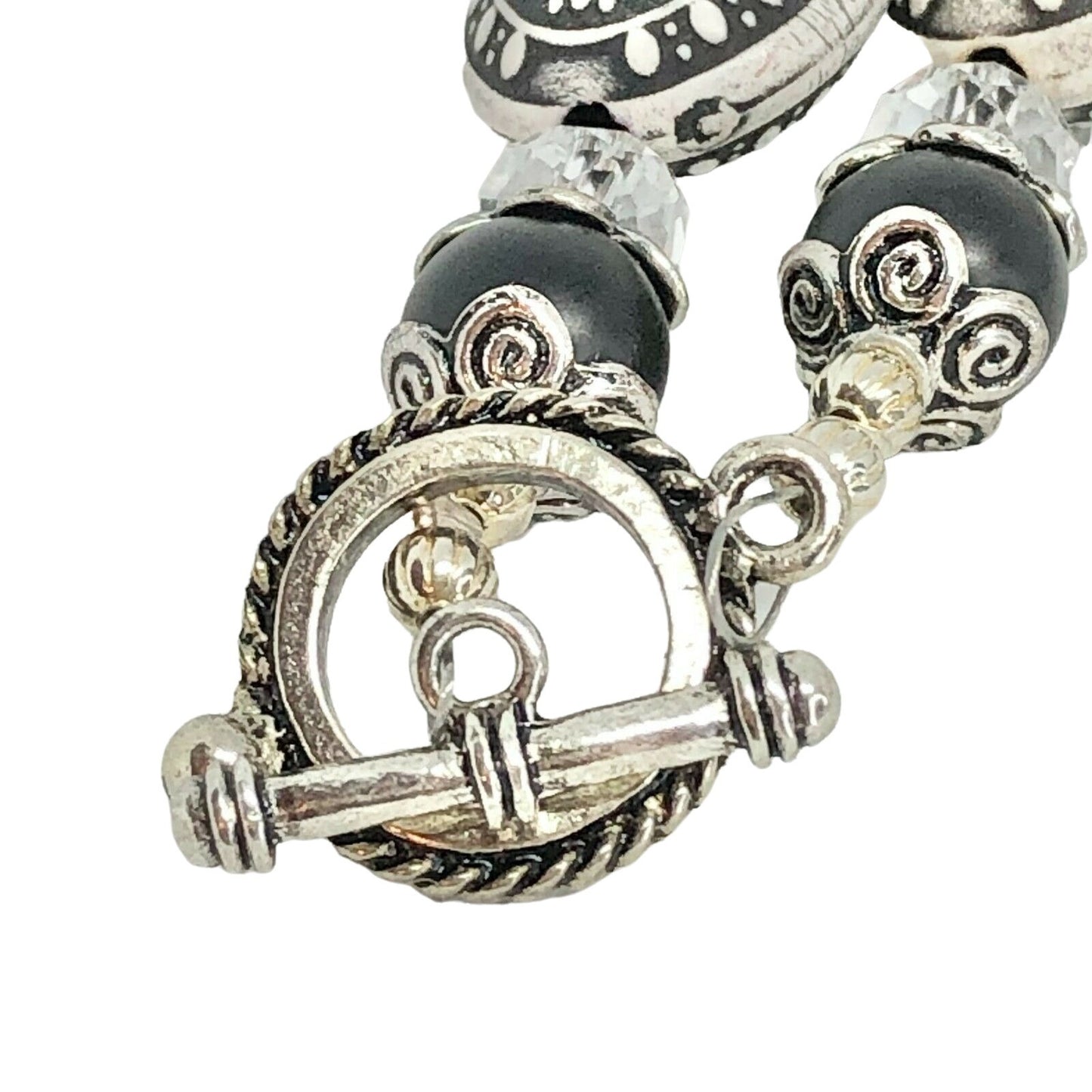 Handcrafted 2pc Jewelry Set Black & White Beads Dressy Statement NEW
