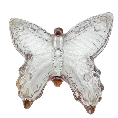 Set of 2 Vintage Butterfly Trinket Dishes 4.5 x 4 Clear Glass Gold Trim