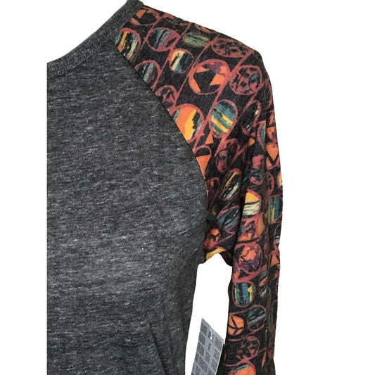 LuLaRoe Randy Baseball Style Tee Size XS Dark Gray & multi-color 3/4 sleeves NWT