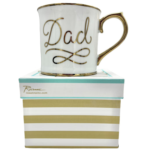 Rosanna Inc Dad Mug 6 oz White with Gold Trim Details NIB