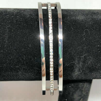 Silvertone Simulated Diamond Cuff Bracelet Women Girls Dressy