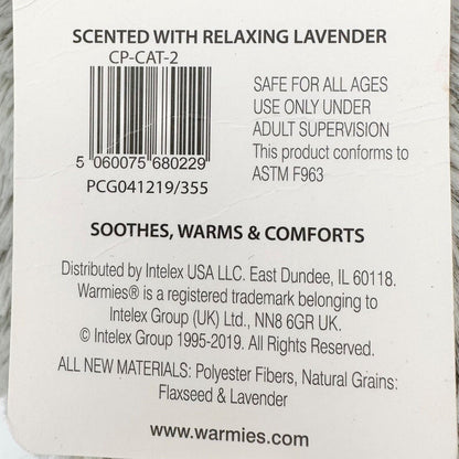 Warmies Cat 14 x 9 Gray White Microwaveable Scented with Relaxing Lavender NWT