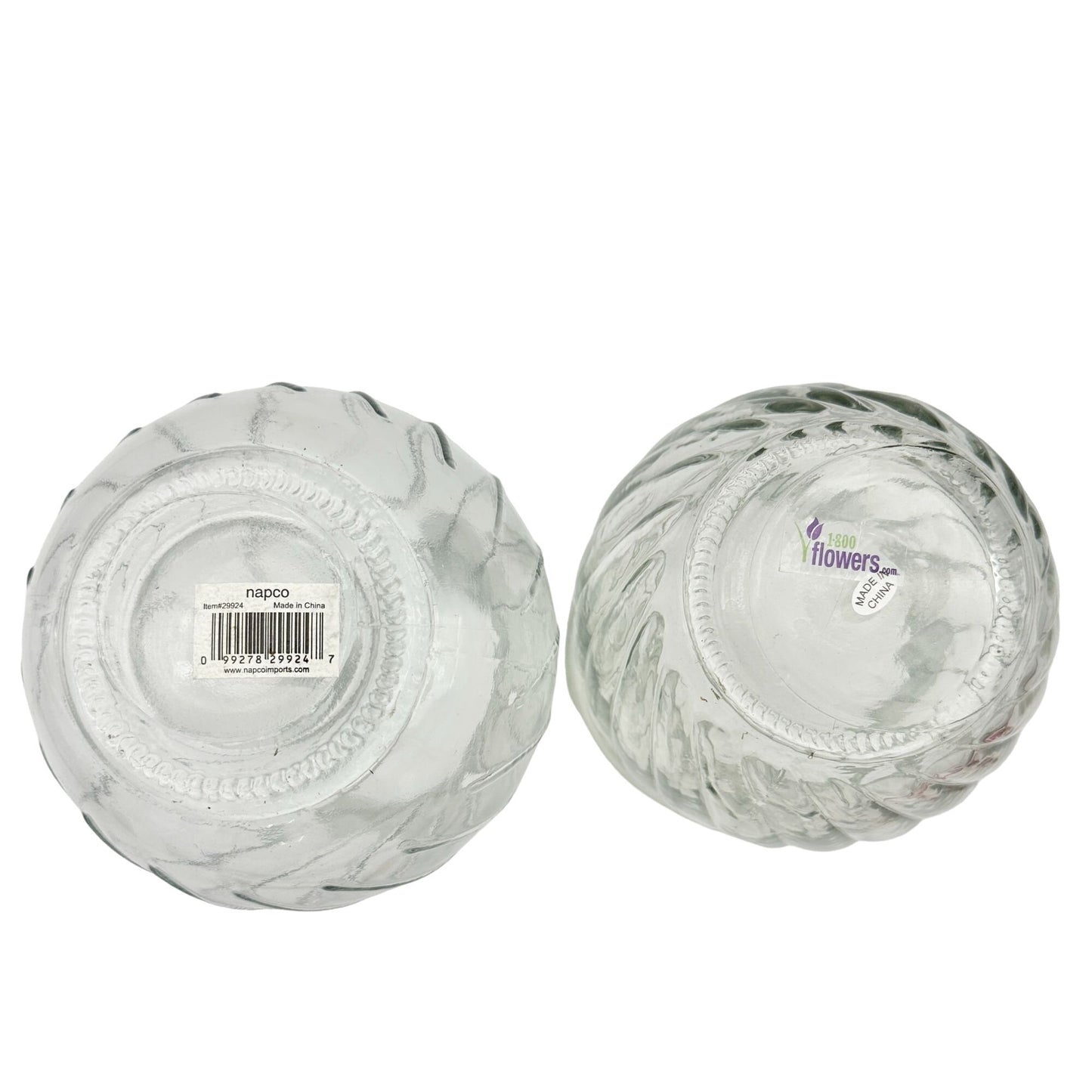 Set of 2 Vases Clear Glass 8 x 5.5 and 8.5 x 5 Swirled