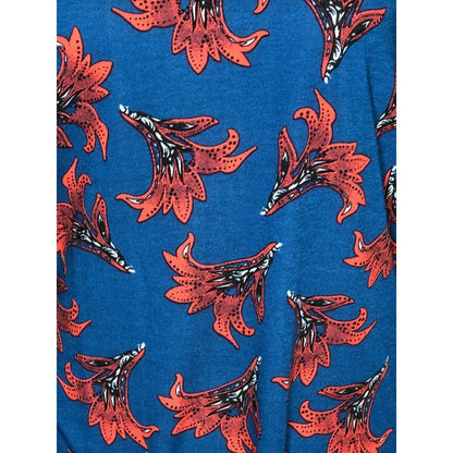 LuLaRoe Randy Baseball Style Tee Size M Blue Red Flowers Gray 3/4 sleeves NWT