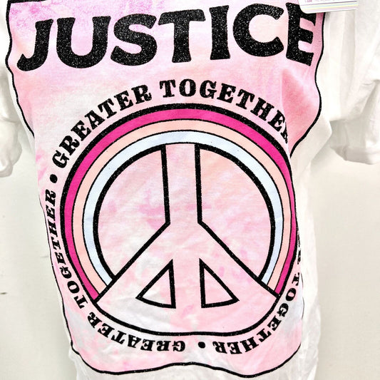 Justice T-shirt Girl's XL(16-18) White Justice Peace Sign Cuffed Sleeve NWT