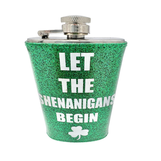 St. Patrick's Day Flask Green Let The Shenanigans Begin 5 oz Stainless Steel