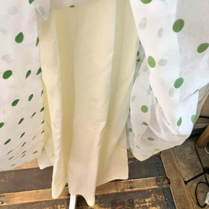 Vintage 1960s White w/ Green Polka Dots High Collar Long Sleeve Gown Bridesmaid