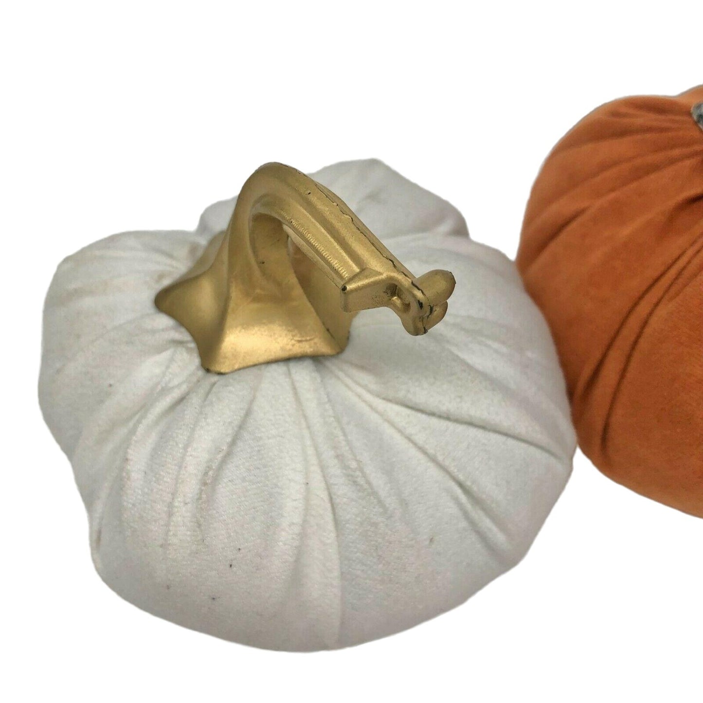 Autumn Fall Set of 3 Fabric Pumpkins Orange White Halloween