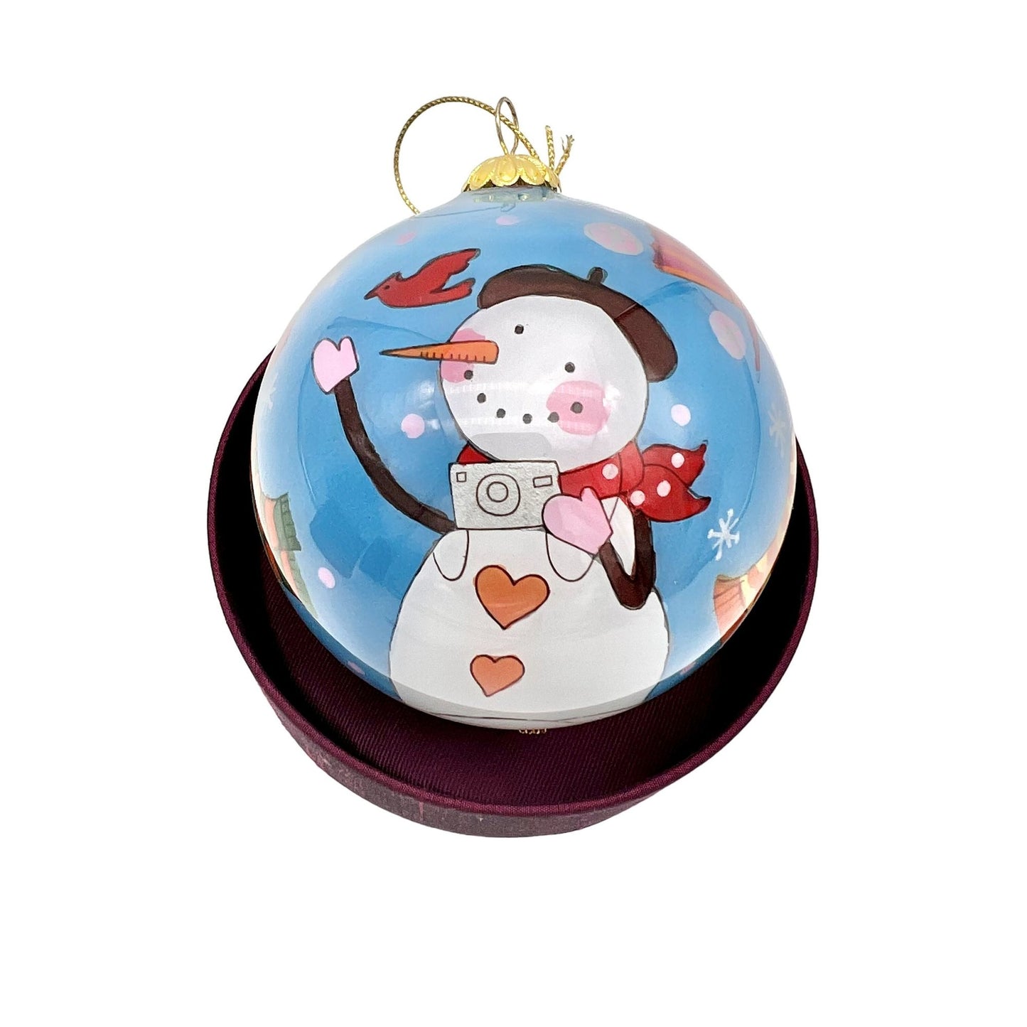 Christmas Ornament Glass "Li Bien" Snowmen 2007 In Storage Case