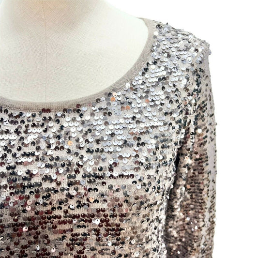 Abbeline Women's XS Brown Sequined LS Top Party Casual