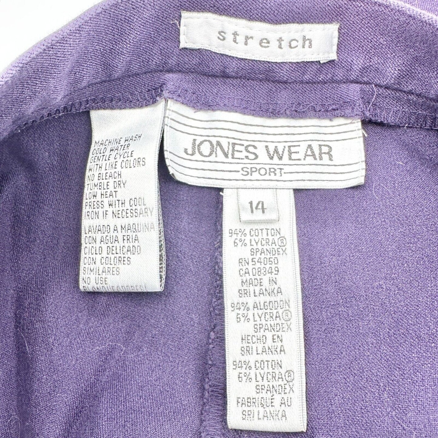 Jones Wear Sport Pants Size 14 Plum Stretch Front Pockets 30 inch Inseam