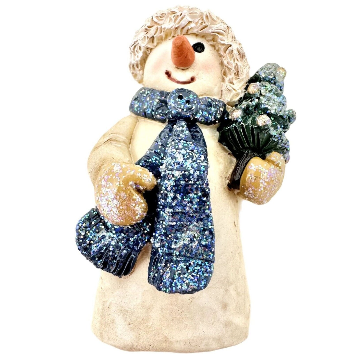 Snowman Brooch 2 x 1 White Blue Glittery Winter Christmas NEW