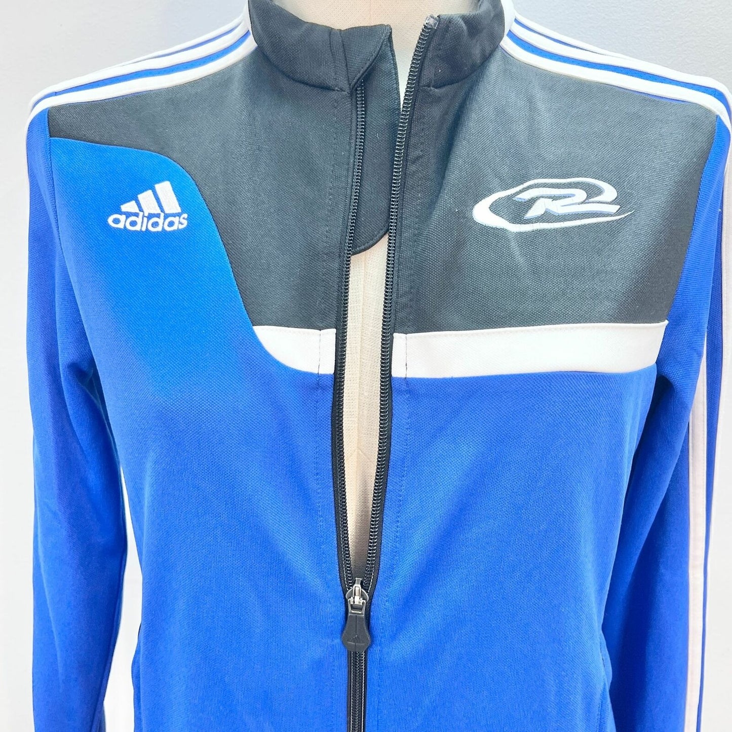 Adidas Womens Small Blue Black White Zip Up Sports Jacket Climacool