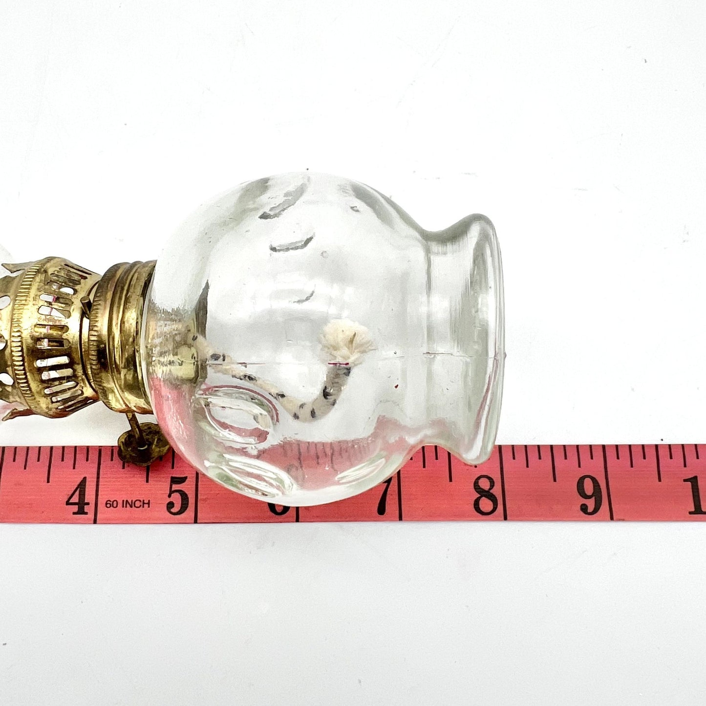 Set of 2 Mini Oil Lamps 8 x 3 and 4.5 x 3 Clear Glass One Missing Chimney