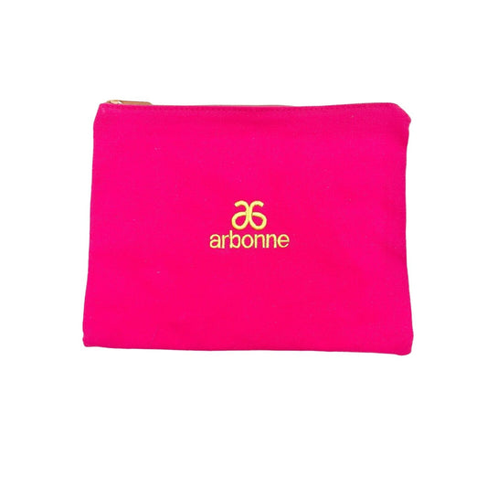 Arbonne Set of 3 Sizes Canvas Bags Pink Purple Green Zip Closure NEW