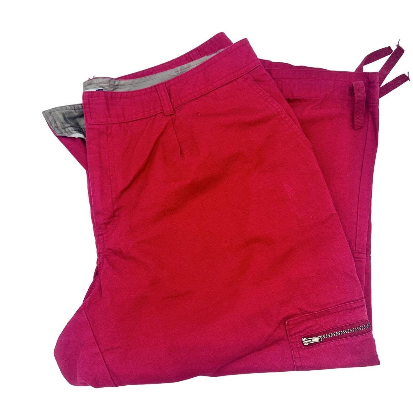 Izod Women Cargo Capri 16W Red Side Back Pockets Zip Closure Drawstring Leg Cuff