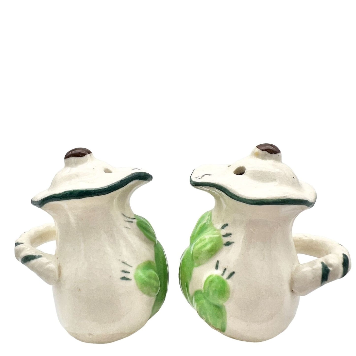 Salt Pepper Shakers 2 x 2 White Pitchers Cactus Cork Bottom