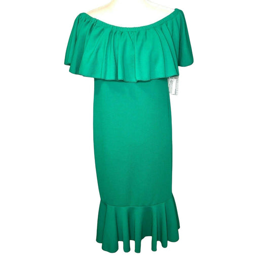 LuLaRoe Cici Women's Medium Dress Emerald Green Ruffles Textured NWT retired