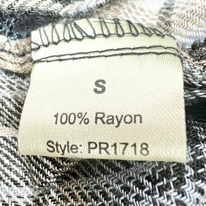 Elan Women's Small Blue Plaid LS Rayon High Low Button Up Mock Neck Top