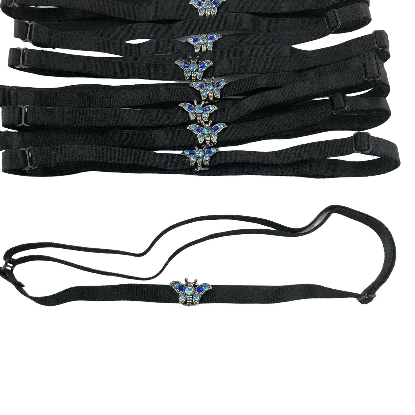 Lot of 12 Black Headbands with Butterfly Charm Adjustable Elastic NEW