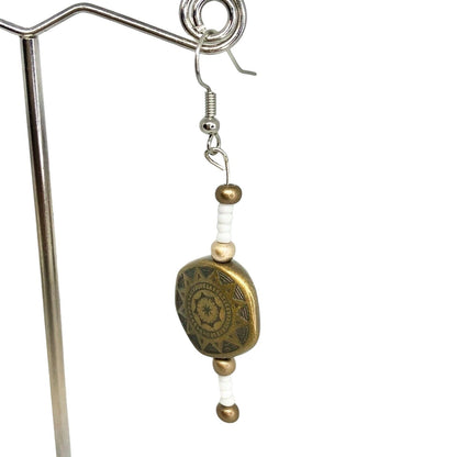 Handcrafted Beaded Earrings Golden Sun Beads & White Beads Jewelry NEW