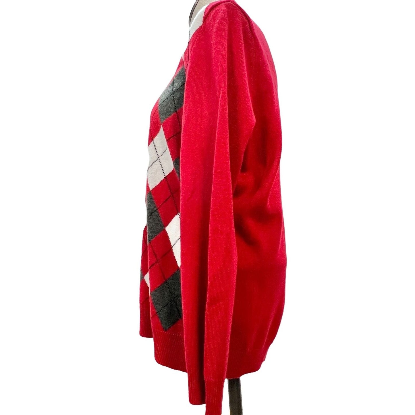 Croft & Barrow Women's Medium Red Argyle Button Front Cardigan