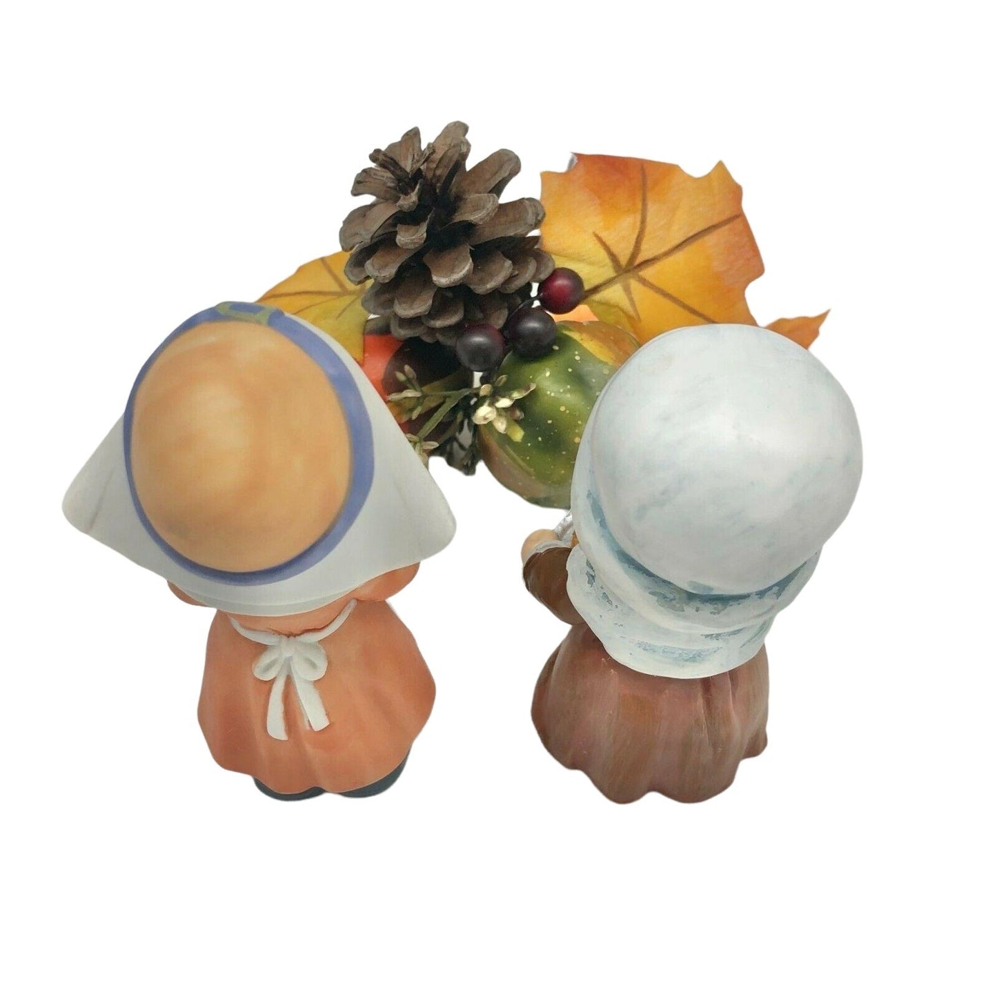 Thanksgiving Girl and Woman Figurines with Fall Pick Autumn