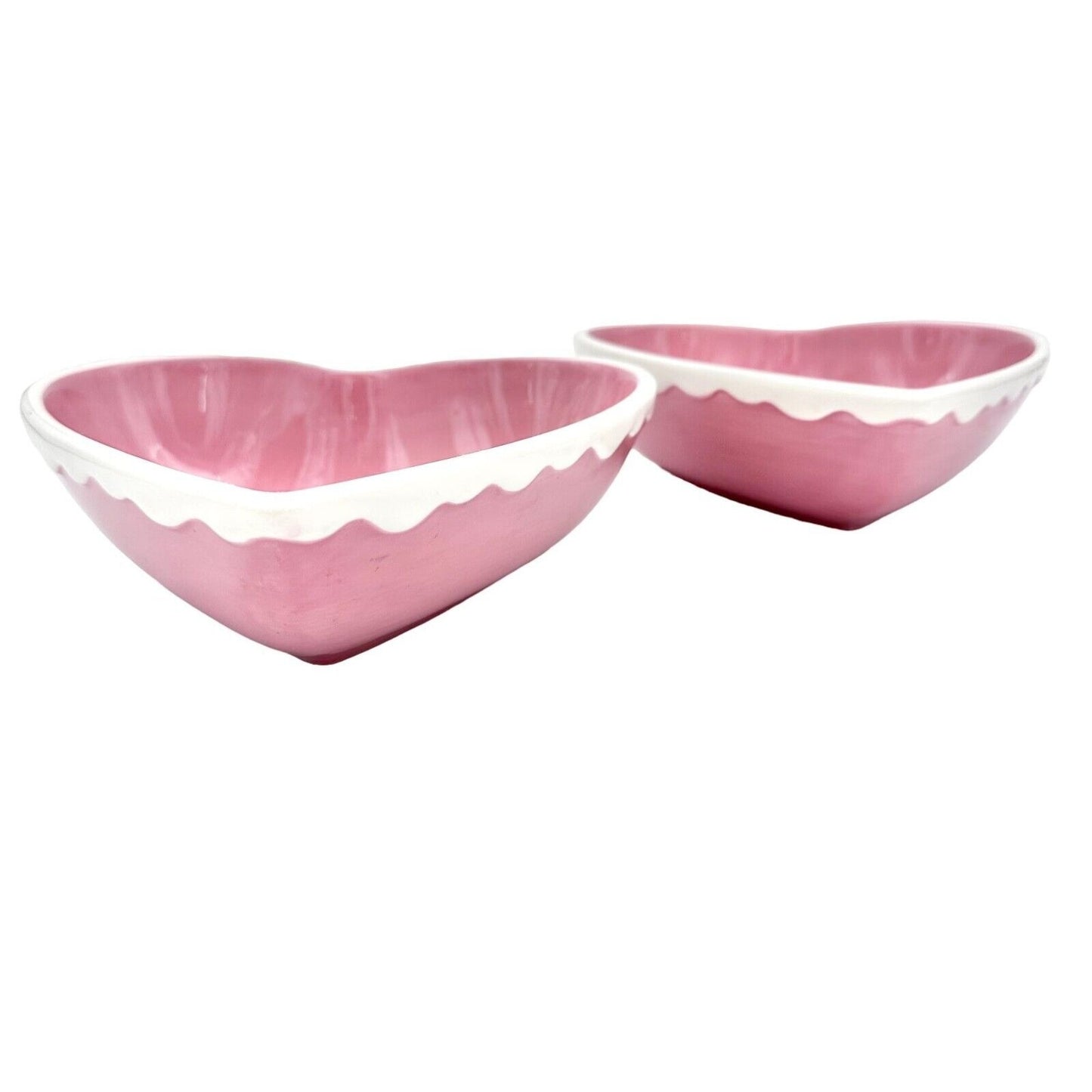 Happy Valentine's Day Set of 2 Heart Bowls 8.5 x 8 Pink White