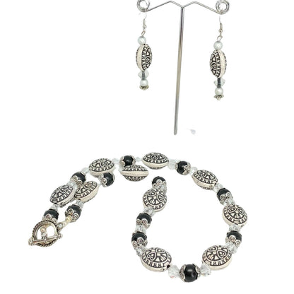 Handcrafted 2pc Jewelry Set Black & White Beads Dressy Statement NEW