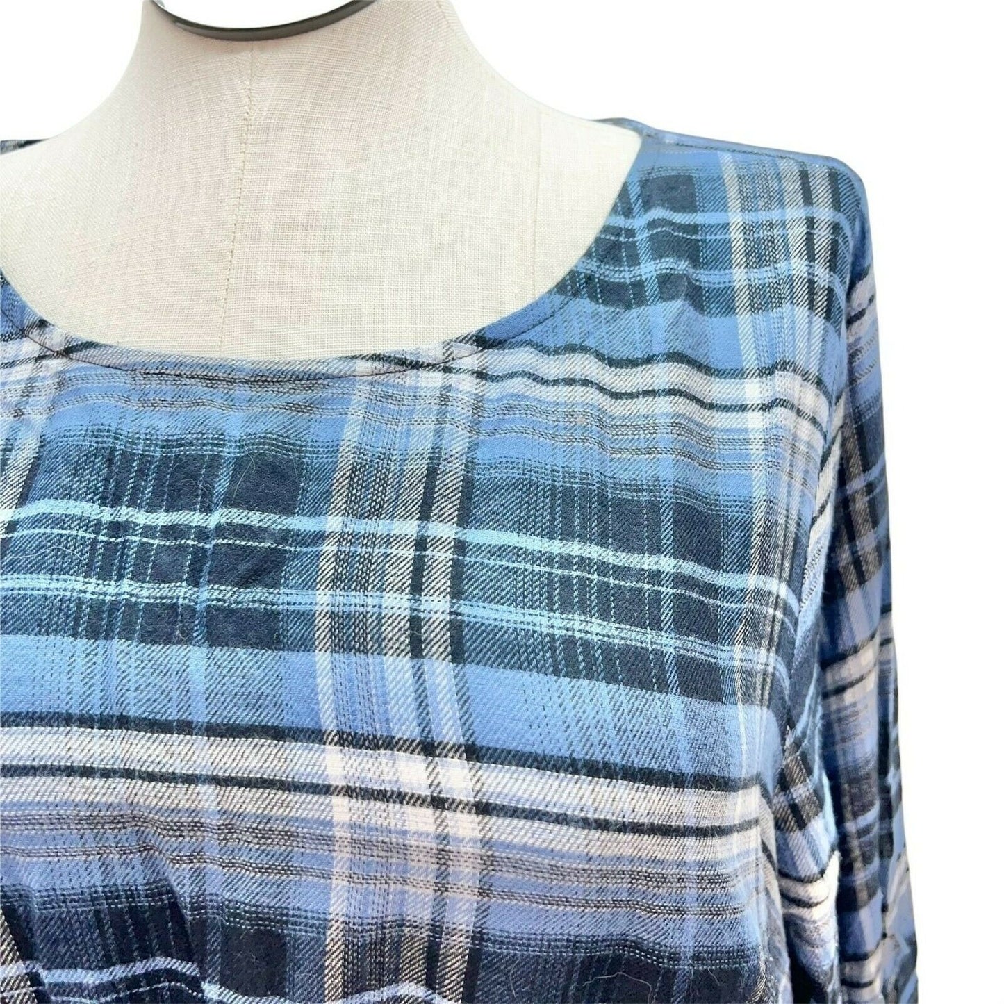 Lane Bryant Women's 20 Blue Plaid Long Sleeve Peplum Top NWT