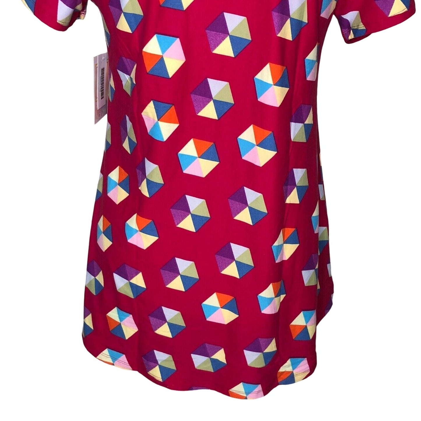 LuLaRoe Classic T Women's Top XS Fucshia with Colorful Triangles NWT