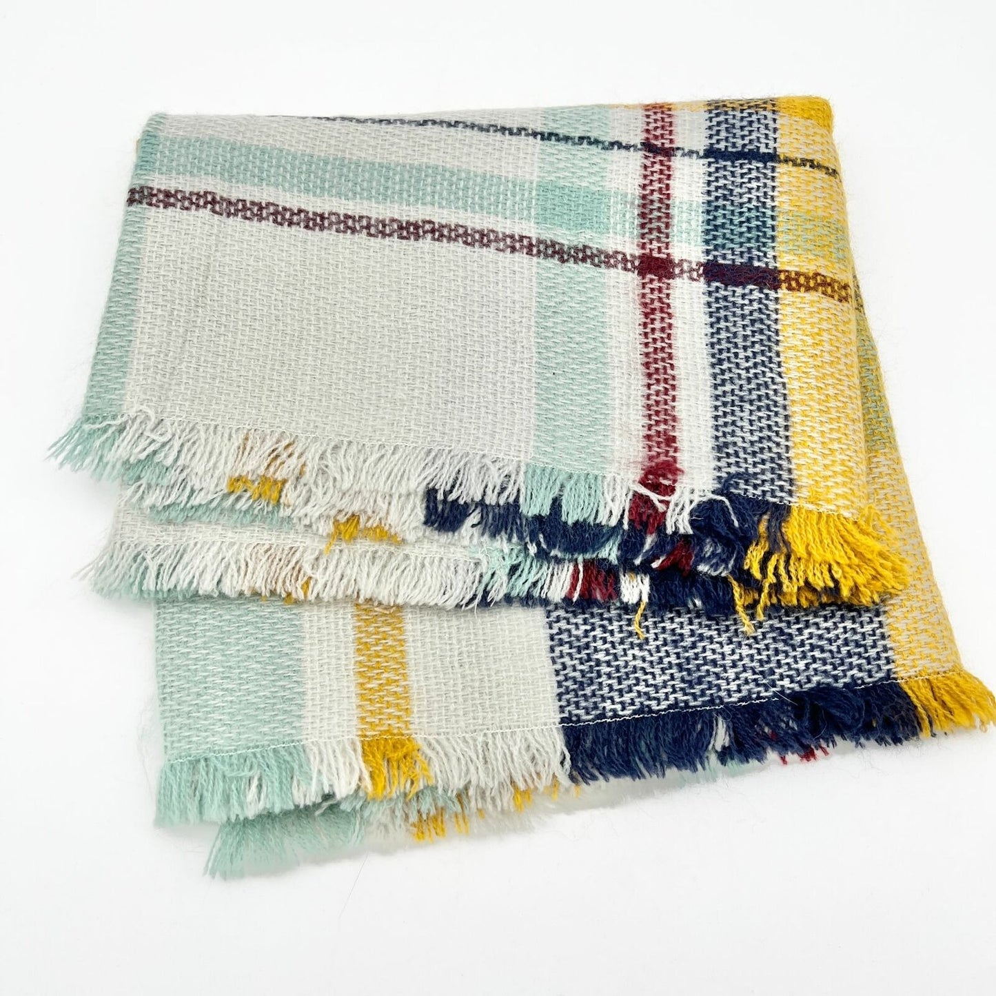 Infinity Scarf MultiColor Plaid 16in Wide with Fringe