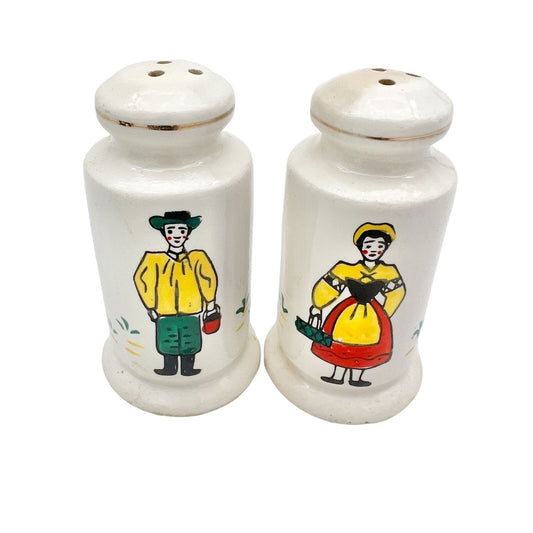 Vintage Salt Pepper Shakers 3 x 1.5 White With Painted Dutch Couple