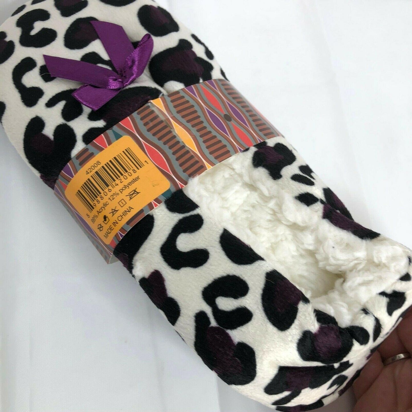 Sole Trends Floor Slippers S/M NWT Soft Animal Print Cozy Leopard Spots Purple