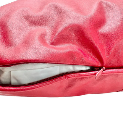 Set of 2 Faux Red Leather Decorative Feather and Down Fill Throw Pillow 18x18