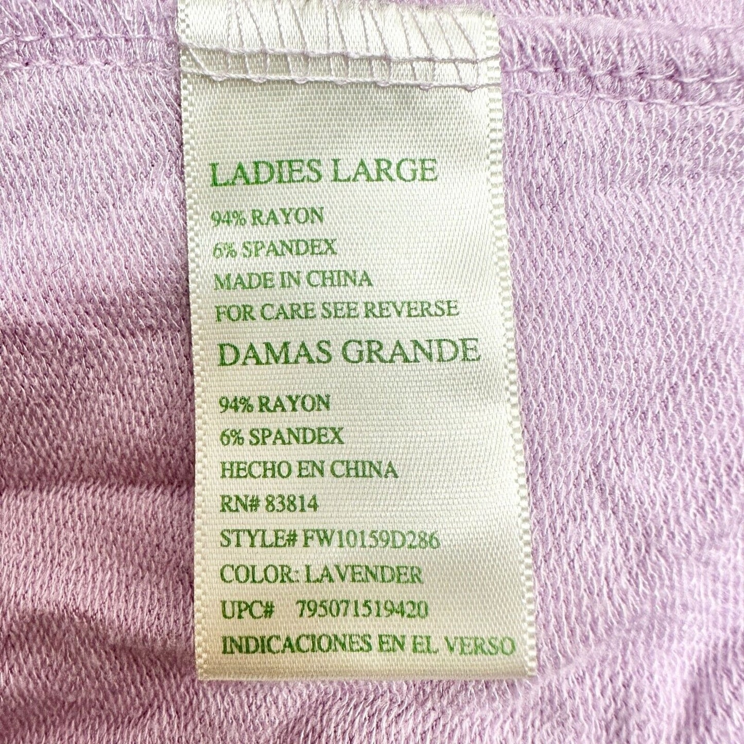 Green Tea Pullover Women's Large Lilac Cowl Neck Long Sleeve